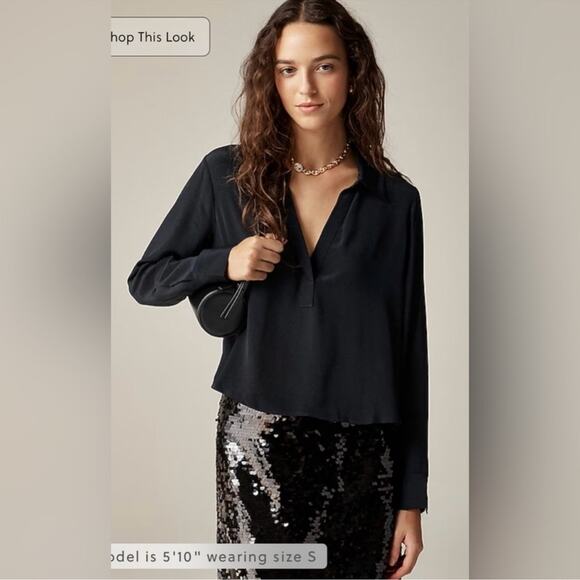 J.Crew Bungalow popover shirt in crepe de chine in ivory - Picture 3 of 6